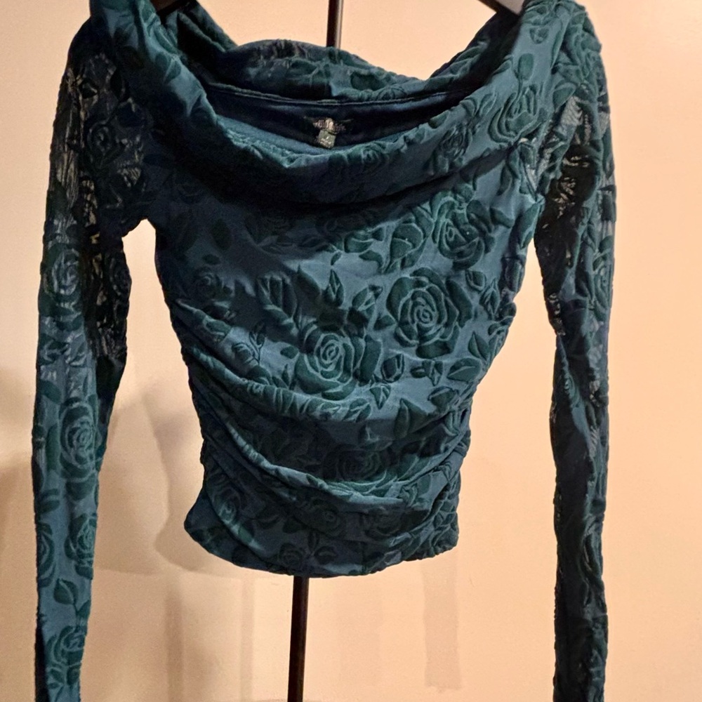 Wild Fable Dark Green Floral Lace Top